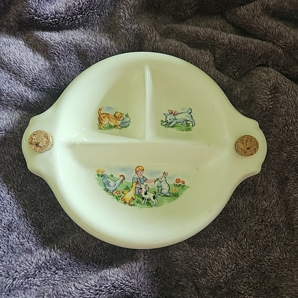 Vintage Ceramic Divided Plate with Animal Design